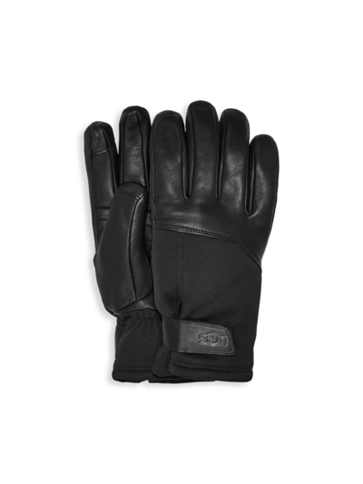 Shop Ugg Men's Leather Wrist Wrap Gloves In Black