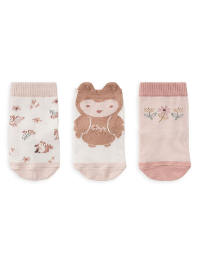 Shop Elegant Baby Baby 3-pack Girl's Owl Socks In Pink