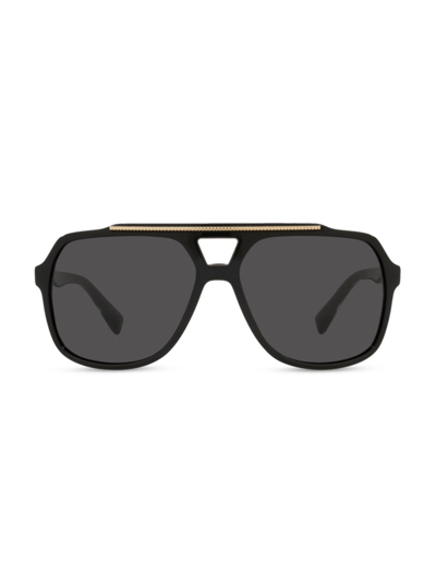 Shop Dolce & Gabbana Men's Gros Grain 60mm Sunglasses In Black