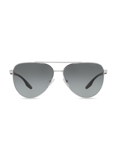 Shop Prada Men's 61mm Aviator Sunglasses In Silver