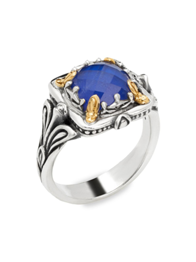 Shop Konstantino Women's Celestine Sterling Silver, 18k Yellow Gold & Sodalite Doublet Ring In Blue