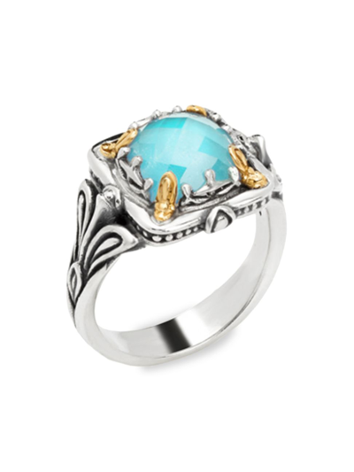 Shop Konstantino Women's Azura Sterling Silver, 18k Yellow Gold & Turquoise Doublet Ring In Blue