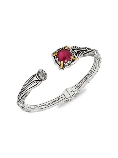 Shop Konstantino Women's Heirloom Sterling Silver, 18k Yellow Gold & Ruby Doublet Bangle