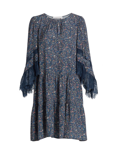 Shop See By Chloé Women's Confetti Lace-trim Midi Dress In Multi Color Blue