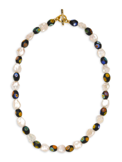 Shop Lizzie Fortunato Women's Cosmic Nature 10-12mm Freshwater Cultured Pearl & Millefiori Bead Necklace In Brass