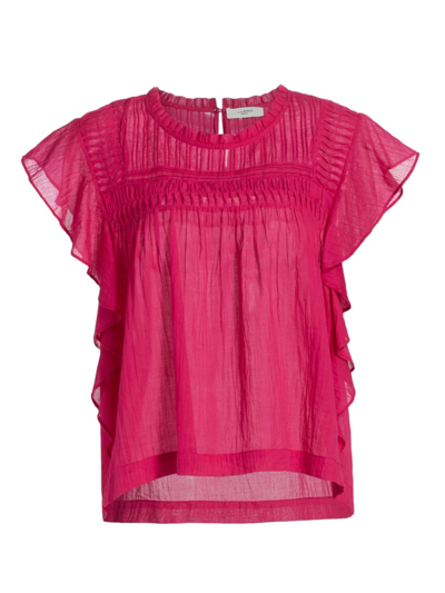 Shop Isabel Marant Étoile Women's Layona Sheer Cotton Flutter Top In Raspberry