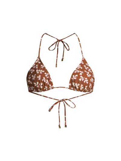 Shop Tory Burch Women's Printed Triangle Bikini Top In Rust