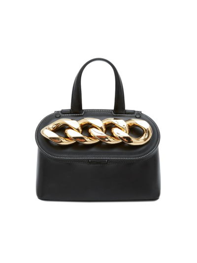 Shop Jw Anderson Women's Small Chain Lid Leather Top Handle Bag In Black