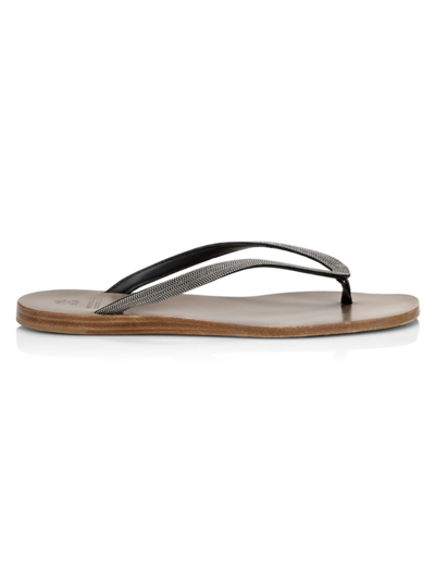 Shop Brunello Cucinelli Women's Bead-embellished Leather Thong Sandals In Rutenio