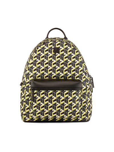 Shop Mcm Men's Cubic Logo Backpack In Yellow
