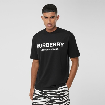 博柏利 BURBERRY【11.11狂欢开启】 男士黑色徽标印花棉质 T 恤衫 80260161 M