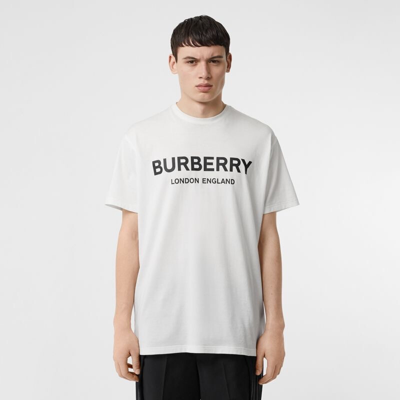 博柏利 BURBERRY【11.11狂欢开启】 男士白色徽标印花棉质T恤衫 80094951 M