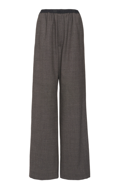 Shop Balenciaga Checked Wool Wide-leg Pants In Brown
