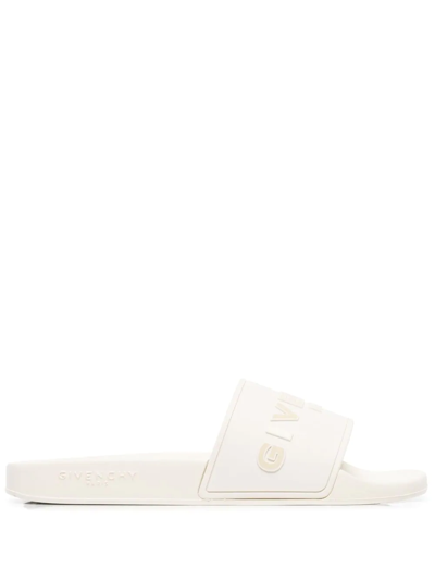 Shop Givenchy Raised-logo Slides In White