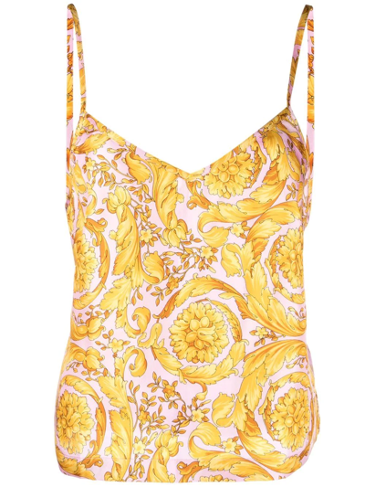 Shop Versace Barocco-print Silk Vest In Yellow