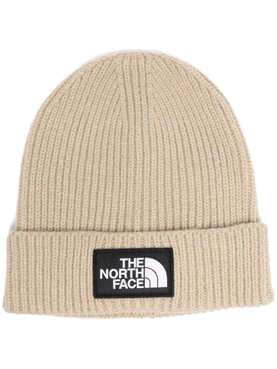 Shop The North Face Logo-patch Rib-knit Beanie In Neutrals