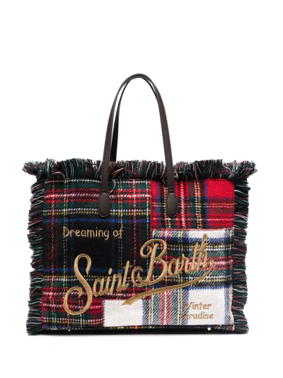 Shop Mc2 Saint Barth Logo-embroidered Tartan-check Tote Bag In Red