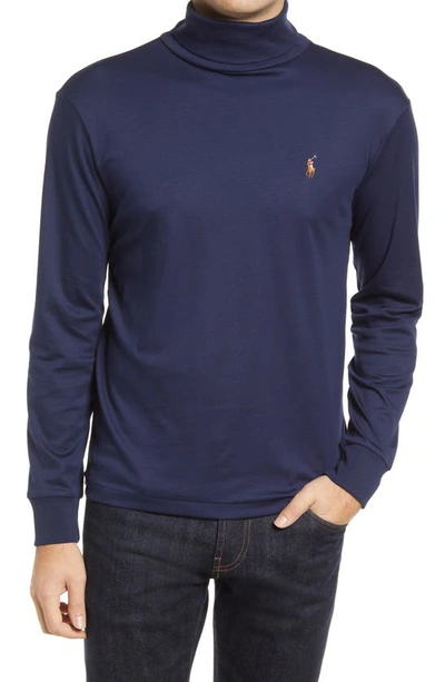 Shop Polo Ralph Lauren Soft Touch Cotton Turtleneck Shirt In French Navy