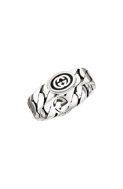 Shop Gucci Interlocking-g Gourmet Link Ring In Silver