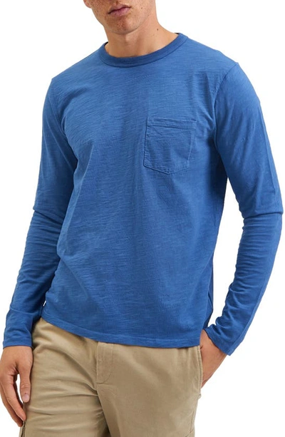 Shop Ben Sherman Beatnik Slub Long Sleeve Pocket T-shirt In Mid Blue