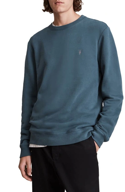 Shop Allsaints Raven Slim Fit Crewneck Sweatshirt In Adventurer Blue