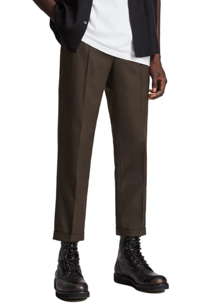 Shop Allsaints Tallis Pleated Cotton & Wool Trousers In Ranch Brown