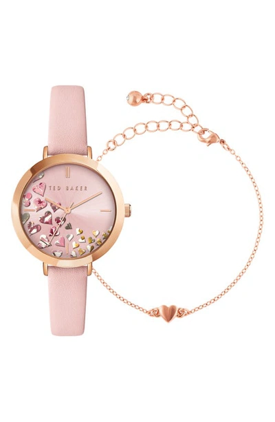 Shop Ted Baker Ammy Hearts Leather Strap Watch & Bracelet Set, 34mm In Pink