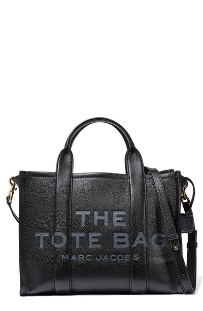 Shop Marc Jacobs The Leather Medium Tote Bag In Black