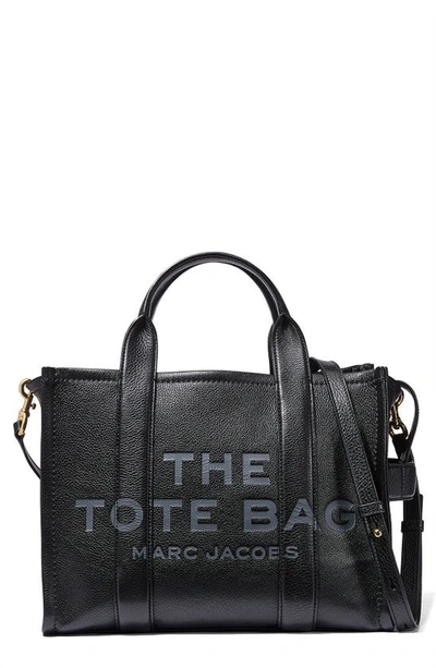 Marc Jacobs The Leather Medium Black Tote Bag In Black