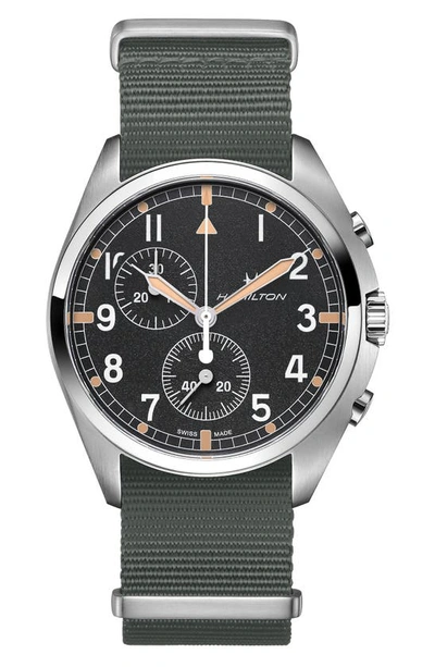 Shop Hamilton Khaki Aviation Pilot Chronograph Textile Strap Watch, 41mm In Grey/ Black/ Silver