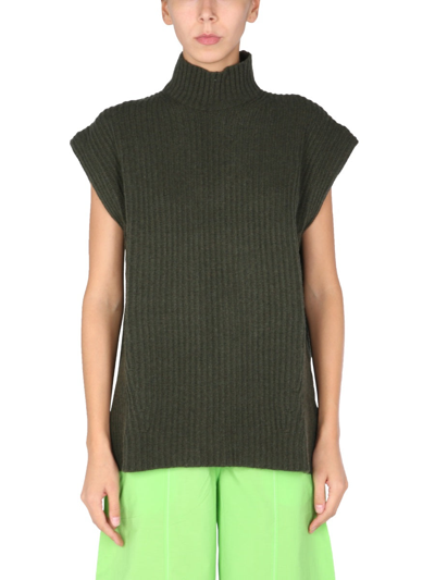 Shop Ganni Wool Vest In Green