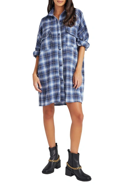 Vici Collection Plaid Balloon Sleeve Dress In Blue