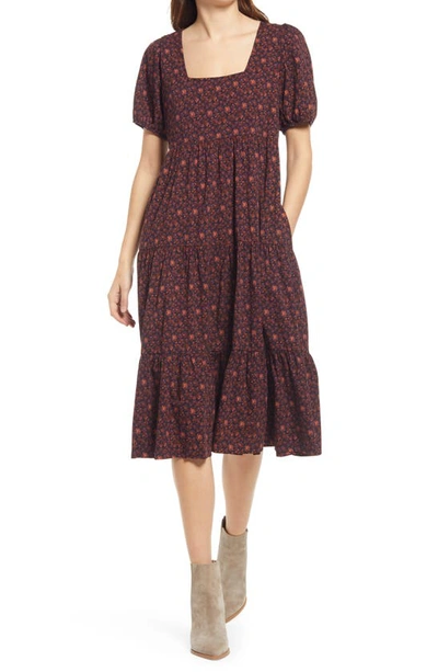 Shop Madewell Aidy Square Neck Tiered Midi Dress In Warm Violet