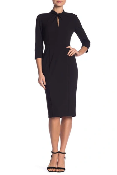 Shop Donna Morgan Crepe Three-quarter Sleeve Sheath Dress In Black