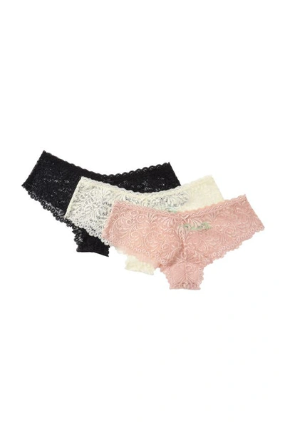 Shop Honeydew Intimates Assorted 3-pack Lace Hipster Panties In Cream/cafe/black