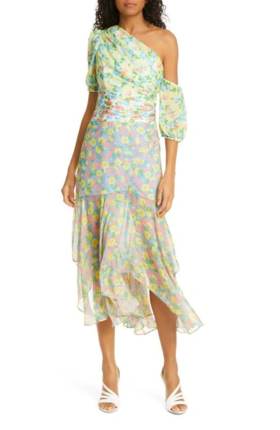 Shop Amur Jaylah Floral One-shoulder Silk Dress In Combo Anemone Floral