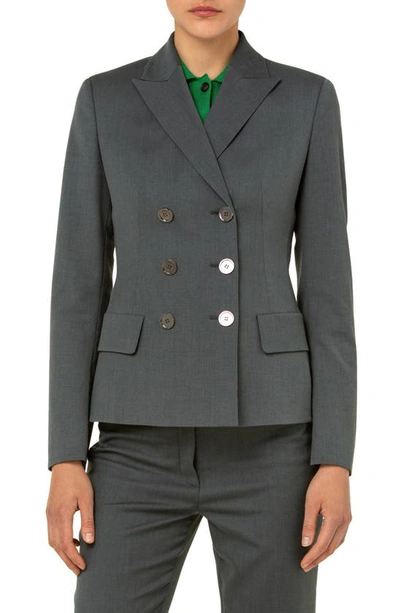 Shop Akris Glorie Double Breasted Stretch Cotton & Silk Jacket In Slate