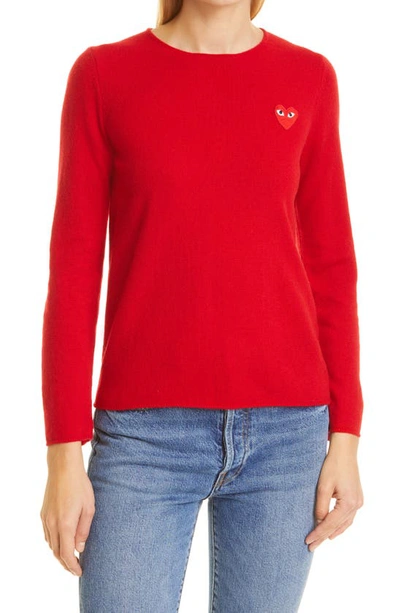 Shop Comme Des Garçons Play Heart Appliqué Wool Sweater In Red