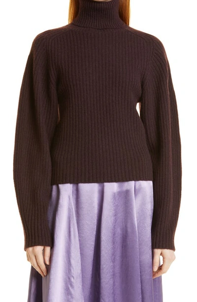 Shop Vince Ribbed Open Back Cashmere Sweater In 553puw-plum Wine