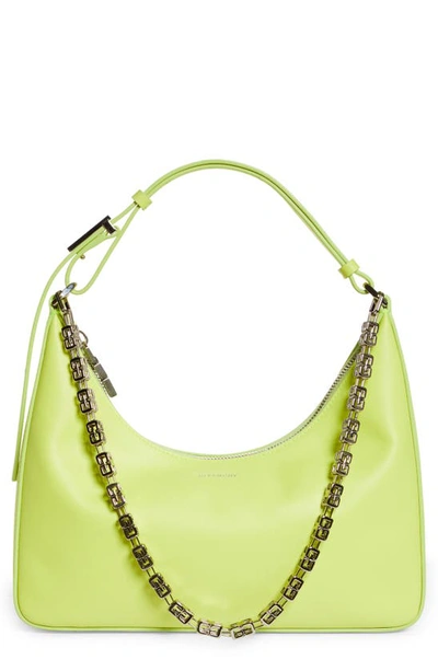 Shop Givenchy Small Moon Cut Out Calfskin Leather Hobo Bag In 734-fluo Yellow