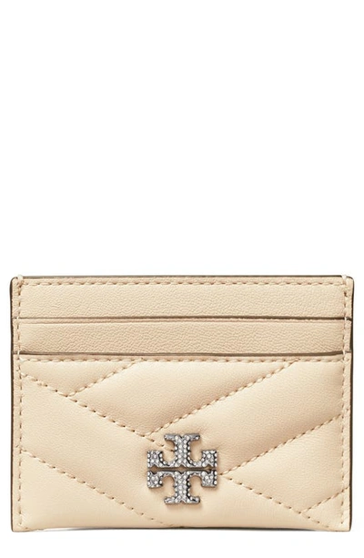 Shop Tory Burch Kira Chevron Pavé Logo Leather Card Case In New Cream