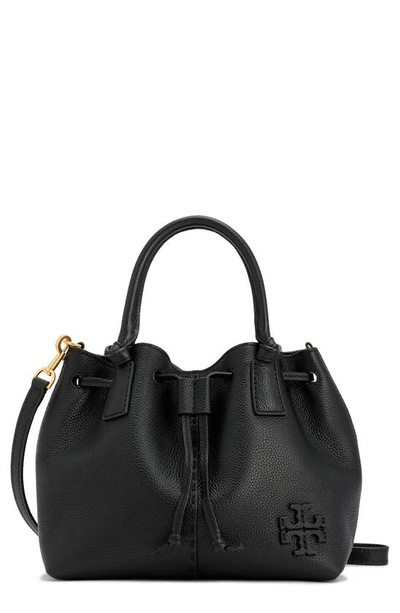 Shop Tory Burch Mcgraw Small Drawstring Leather Satchel In Black