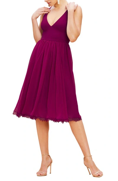 Shop Dress The Population Alicia Mixed Media Midi Dress In Dark Magenta