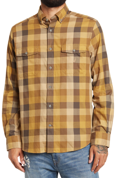 Shop Nautica Long Sleeve Plaid Flannel Shirt In Coastal Brown