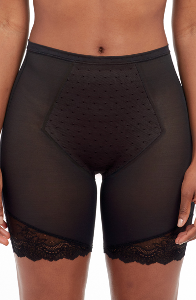 Shop Spanx Spotlight On Lace Mid-thigh Shorts In Very Black