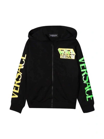 Shop Versace Kids Black Sweatshirt In Nero/giallo/verde