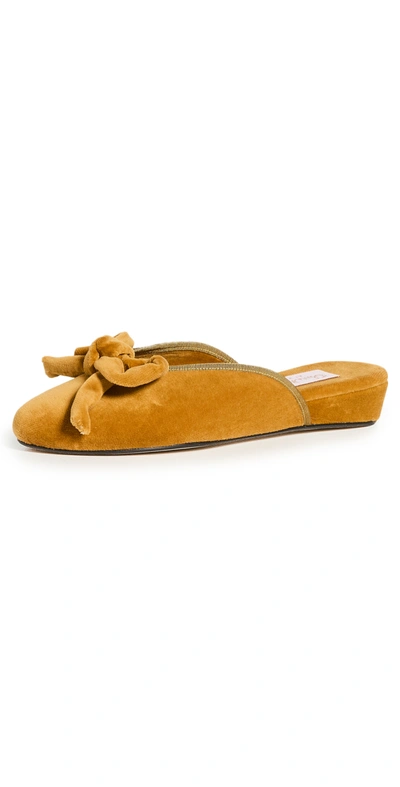 Shop Olivia Morris At Home Daphne Bow Slippers In Marigold Yellow