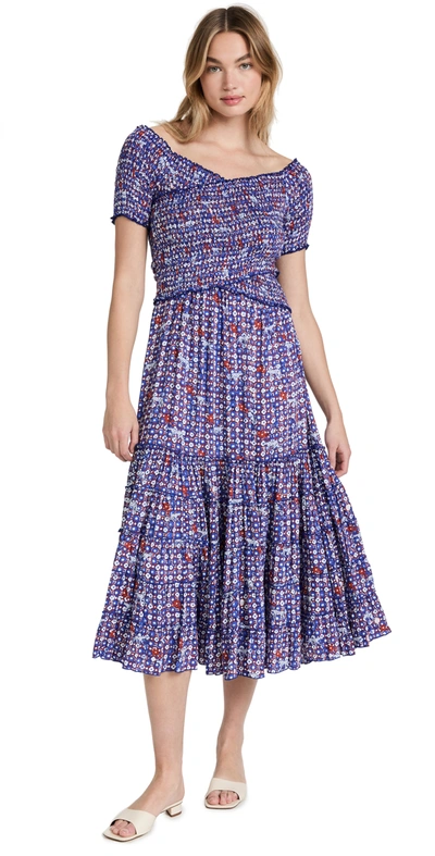 Shop Poupette St Barth Soledad Ruched Midi Dress In Blue Hyeres