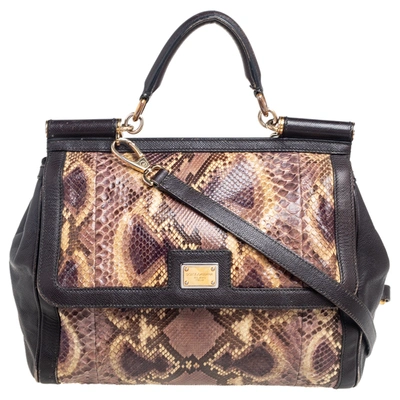 Pre-owned Dolce & Gabbana Multicolor Python And Leather Large Miss Sicily Top Handle Bag