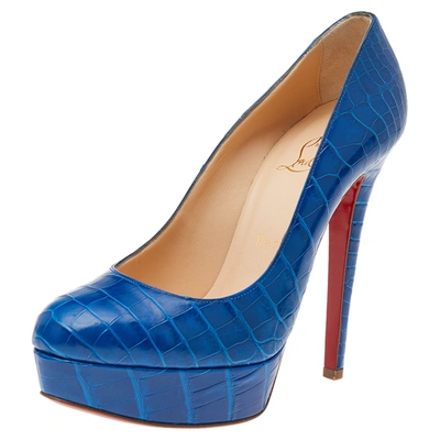 Pre-owned Christian Louboutin Blue Crocodile Leather Bianca 140 Platform Pumps Size 37